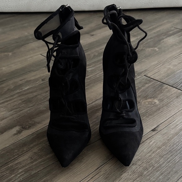 Zara Shoes - Zara Black Lace-Up Mesh and Suede Pumps Heels, Size 38